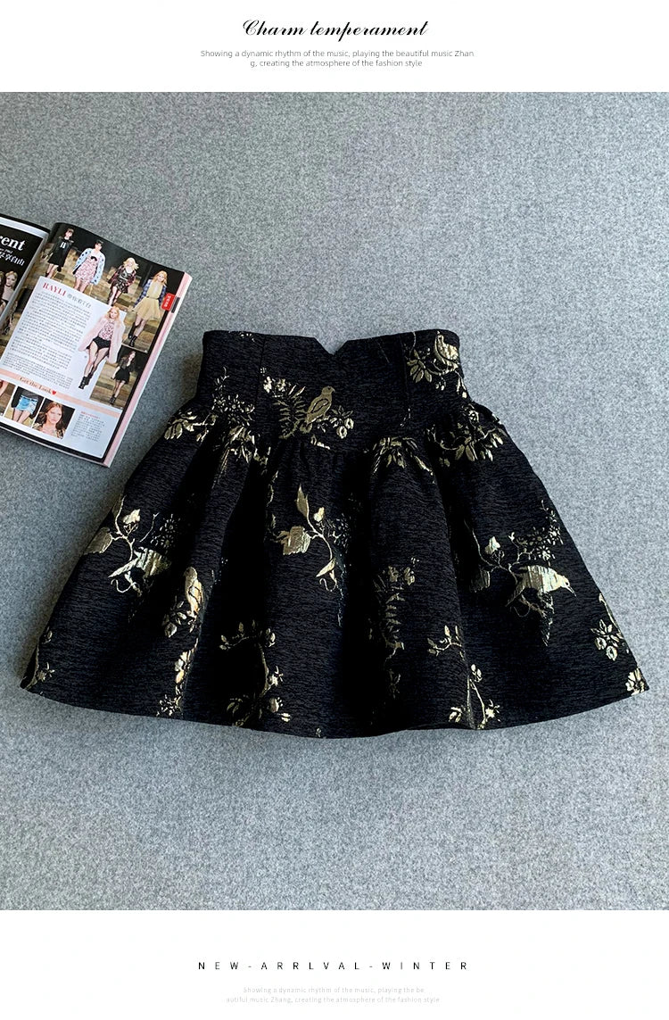 Gonna jacquard oro nero Gonna a trapezio slim fit a vita alta Primavera Estate Nuova gonna corta Gonna da ufficio squisita alla moda