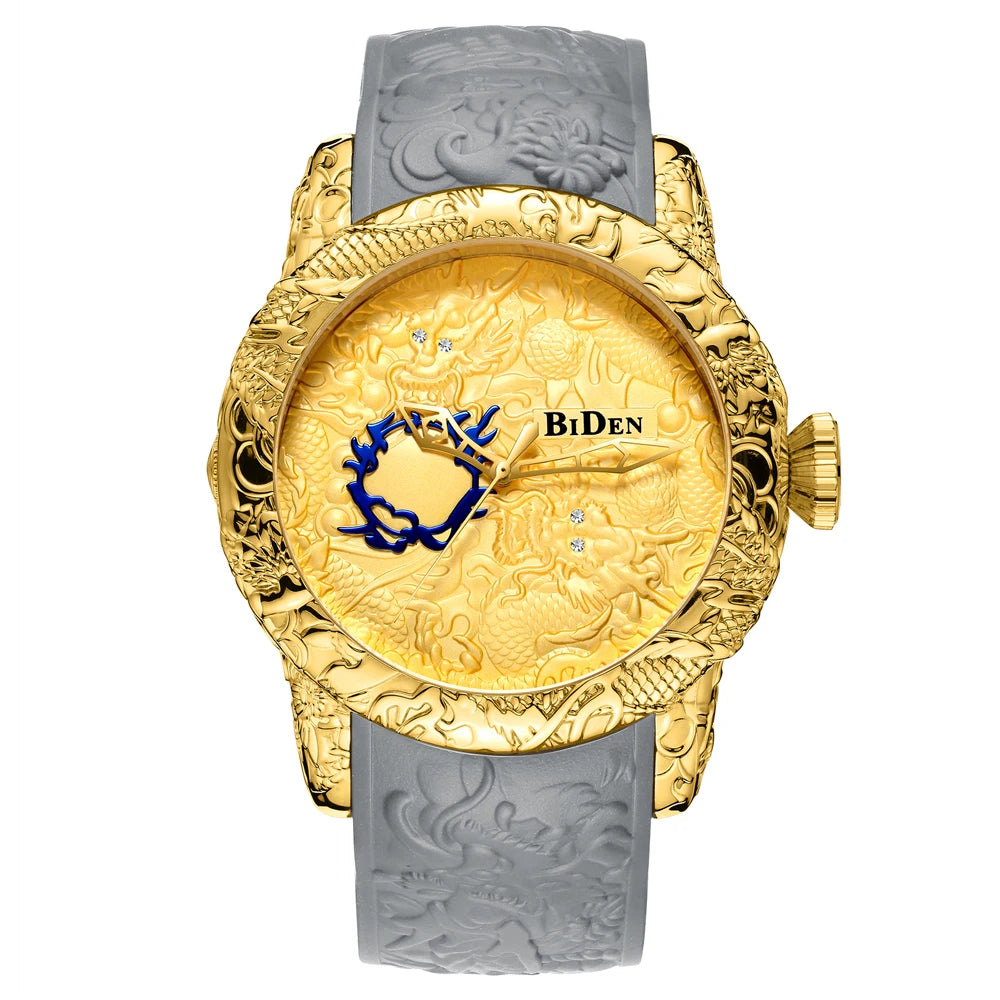 BIDEN impermeabile sport uomo orologi Dragon Design orologio al quarzo per uomo cinturino in Silicone orologio da polso orologio maschile Relogio Masculino
