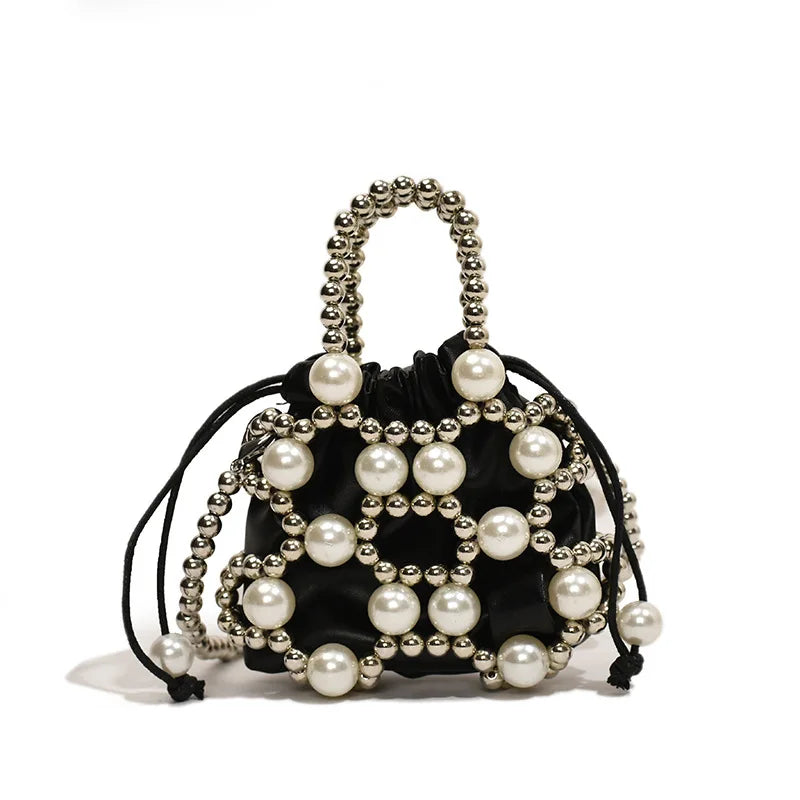 2024 estate piccole borse a tracolla per le donne Fine Fashion Hollow Pearl Beaded Weave Mini borse Trendy Party Prom frizioni borse