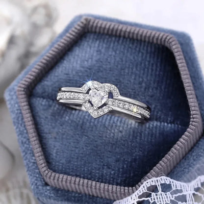 Anello Nuziale Romantico in Argento Sterling 925, Gioiello Femminile con Cuore Brillante in Zirconia, Accessorio per Dito, Anello di Fidanzamento