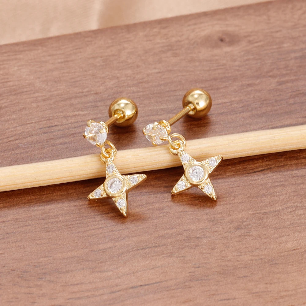 Orecchini pendenti a forma di stella in acciaio inossidabile di lusso per le donne Zirconi scintillanti Orecchini geometrici per piercing all'orecchio Gioielli di moda aretes
