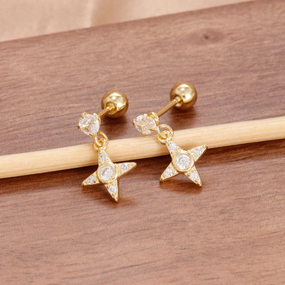 Orecchini pendenti a forma di stella in acciaio inossidabile di lusso per le donne Zirconi scintillanti Orecchini geometrici per piercing all'orecchio Gioielli di moda aretes