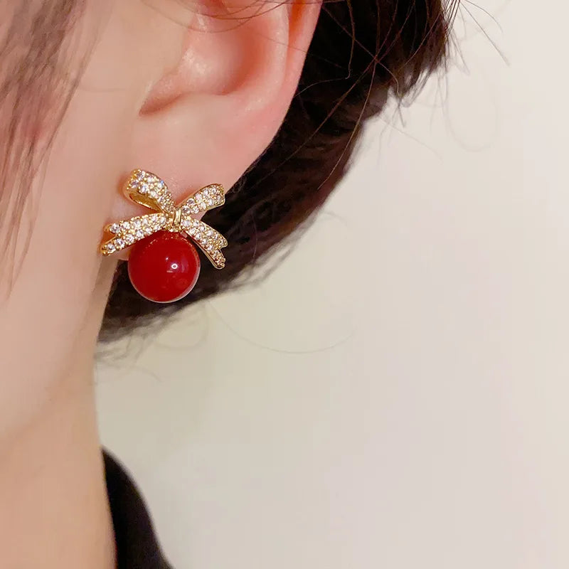 Orecchini a bottone con strass scintillanti e perle, gioielli di moda di lusso leggeri, regali per donne, matrimonio, compleanno