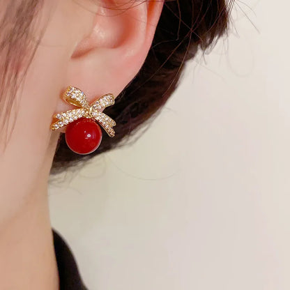 Orecchini a bottone con strass scintillanti e perle, gioielli di moda di lusso leggeri, regali per donne, matrimonio, compleanno