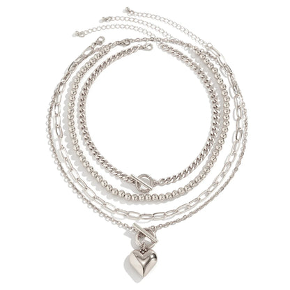 4 Pz/set Punk Color Oro Collana con Ciondolo a Cuore per Le Donne 2024 Alla Moda OT Fibbia In Rilievo Collo Catena Girocollo Y2K Accessori di Gioielli