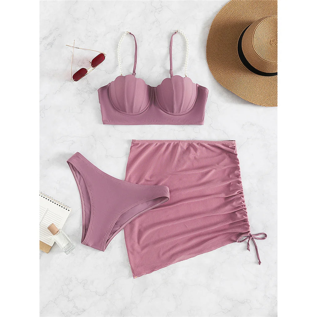S - XL perle Bikini Push Up costume da bagno donna costumi da bagno donna Bikini a tre pezzi con reggiseno coppa bagnante costume da bagno Swim V4302