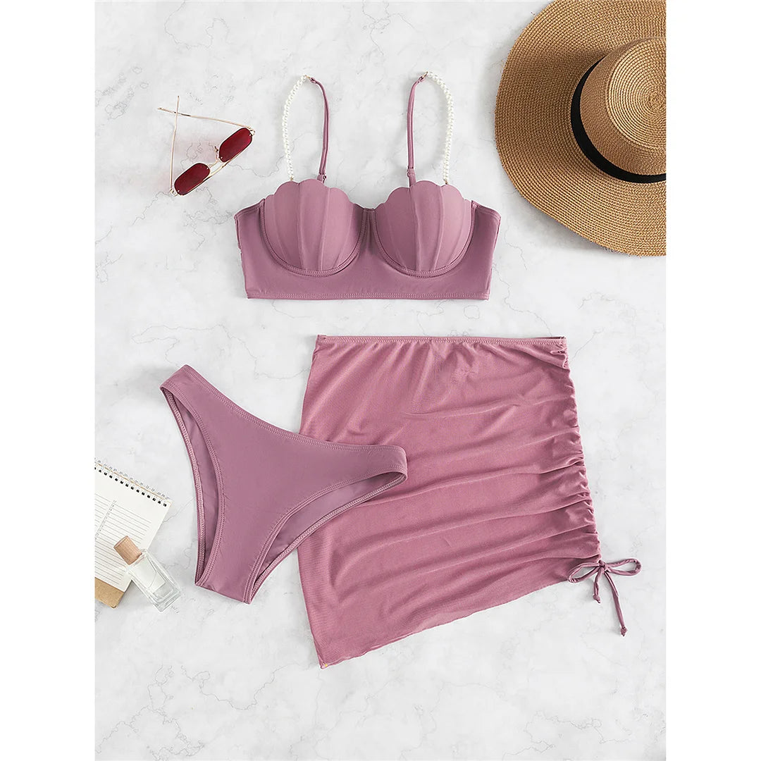 S - XL perle Bikini Push Up costume da bagno donna costumi da bagno donna Bikini a tre pezzi con reggiseno coppa bagnante costume da bagno Swim V4302