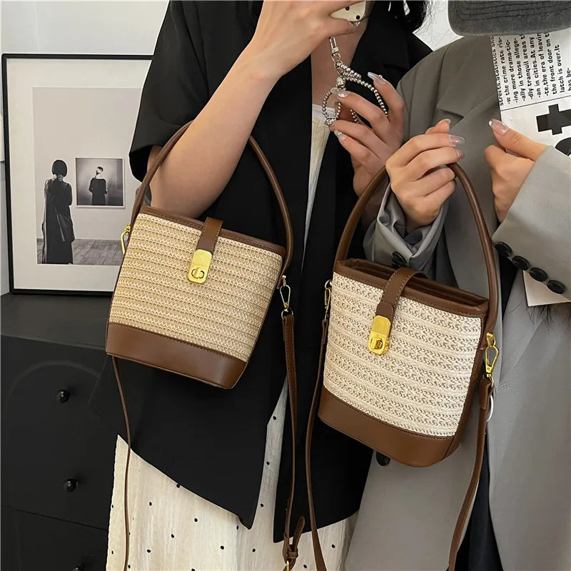 Tendenze moda donna borsa a secchiello di paglia donna estate borse a tracolla tessute a mano borsa per la spesa da donna nuove borse da spiaggia borse