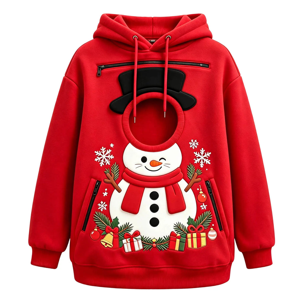 Felpa con cappuccio per trasporto animali domestici, modello unisex, con motivi natalizi divertenti e simpatici, felpa con tasca per animali domestici.