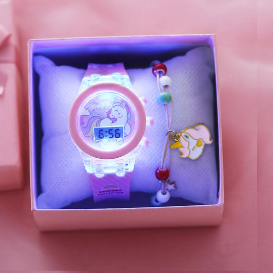 Simpatici orologi per ragazze unicorno con cinturino in silicone con cinturino in silicone Flash Light Orologio per bambini Orologio da donna reloj infantil Relogio Feminino