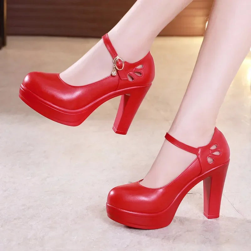 Plus Size 32-43 Block Heel Platform Shoes Women Pumps 2025 Spring High Heels Shoes Ladies Office Shoe Elegant Wedding Shoes