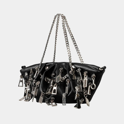 Borsa per ascelle con gnocchi increspato stile punk 2025 Borse a tracolla da donna con decorazione per la testa con cerniera multipla Borse Y2K per ragazza piccante