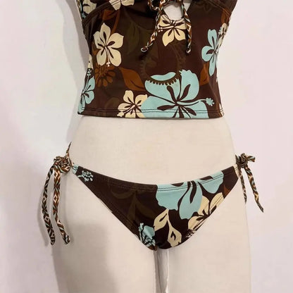 2Pcs/Set Fashion Summer Y2k Beach Bikini Punk Harajuku Women Swimsuit Vintage Goth Bikini Set Vacation