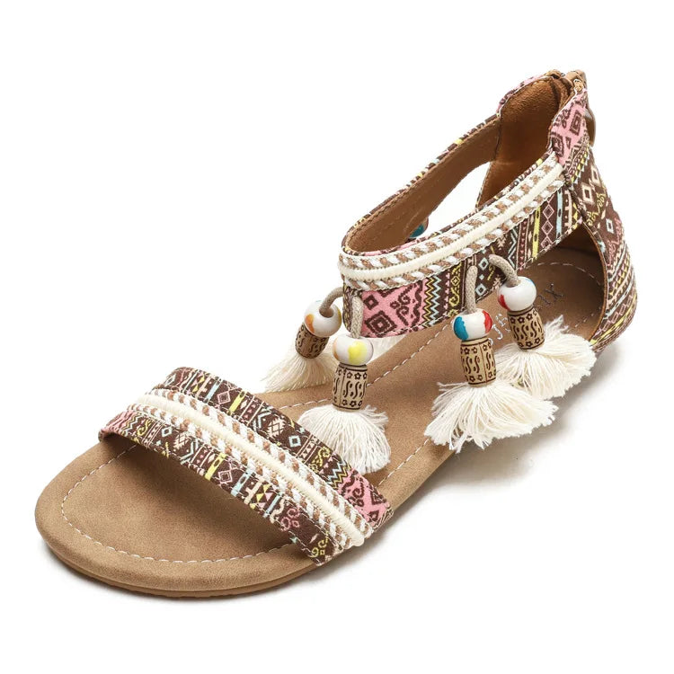 Neue Damen-Sommersandalen im römischen Bohème-Stil mit flachem Absatz, weicher Sohle, bequem und rutschfest für Urlaub und Tourismus
