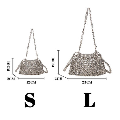 Borsa a tracolla intrecciata con perline fatta a mano di lusso francese leggera Borsa a tracolla versatile cava con design estivo in metallo 2025 per donna