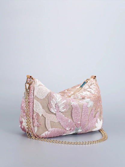 Borse a tracolla da donna con ricamo floreale carino Catene con paillettes alla moda Borsa a tracolla Borsa da spiaggia casual estiva Borsa e portamonete Hobos