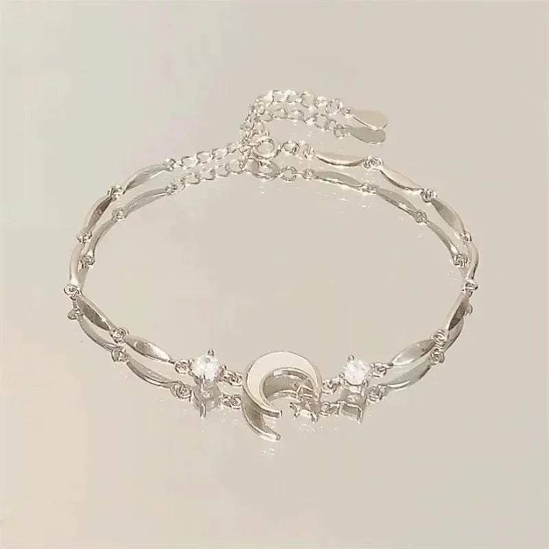 Braccialetti con fiori di ciliegio in cristallo rosa brillante per donne e ragazze, braccialetto con fiore a luna dolce e zirconi, gioielli estetici da festa