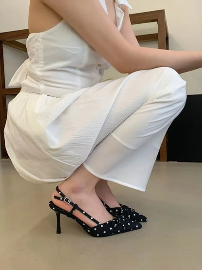 Sandales d'été à talons hauts pour femmes, mules élégantes en satin avec nœud papillon, chaussures de soirée