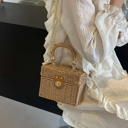 Borsa a tracolla in paglia di rattan Borsa a tracolla intrecciata a mano da donna Borsa a tracolla in paglia con scatola quadrata da spiaggia estiva per signora Bolsa Feminina