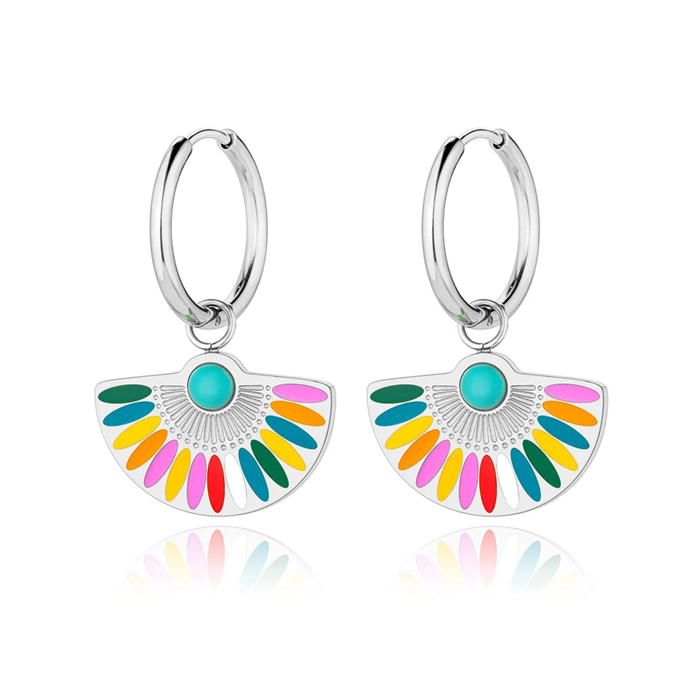 Lokaer Trendy Bohemia Fan Hoop orecchini per donna ragazze orecchini in acciaio inossidabile placcato oro 18 carati fatti a mano con smalto colorato E22200
