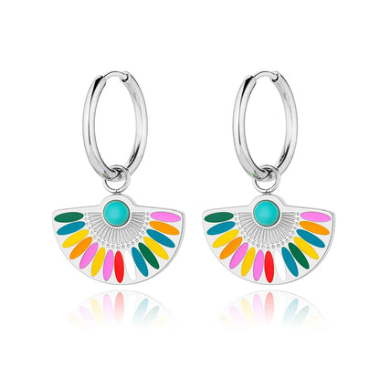 Lokaer Trendy Bohemia Fan Hoop orecchini per donna ragazze orecchini in acciaio inossidabile placcato oro 18 carati fatti a mano con smalto colorato E22200
