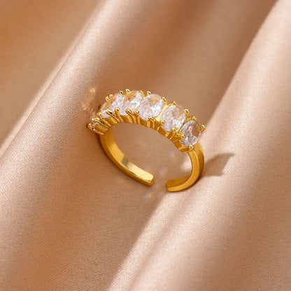 Anelli a forma di cuore geometrico con zirconi per donna Anello nuziale in acciaio inossidabile color oro Gioielli estetici di lusso Regalo per coppia 2025