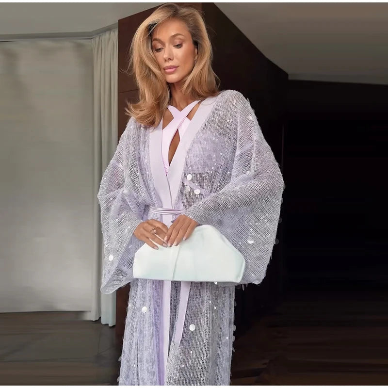 Abito trasparente con cinturino per spaghetti con paillettes Abito da donna sexy con scollo a V in pizzo profondo aderente Abiti da festa da spiaggia 2025 Abito da vacanza elegante e chic