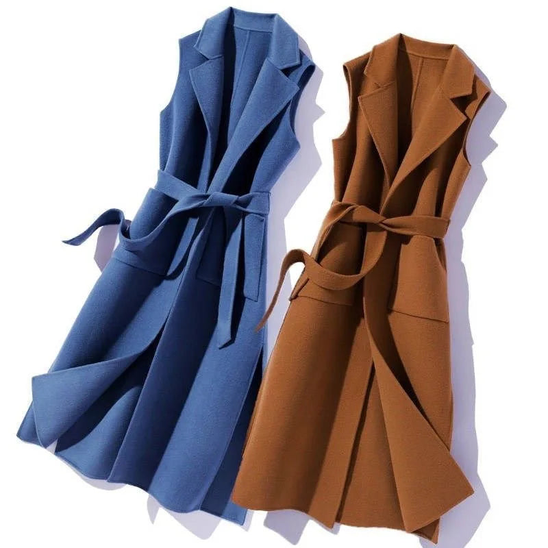 Abbigliamento donna Autunno Inverno Giubbotti Coreano Medio lungo senza maniche Colletto polo Gilet Grasso MM Vita Elegante Cappotto casual Gilet Cappotti