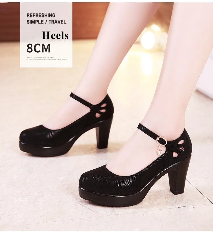 Plus Size 32-43 Block Heel Platform Shoes Women Pumps 2025 Spring High Heels Shoes Ladies Office Shoe Elegant Wedding Shoes