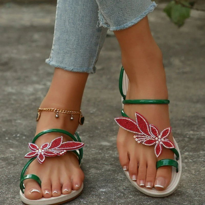 Pantofole da donna estive Sandali glitter Pantofole antiscivolo Infradito con punta in foglia d'acero Scarpe da spiaggia alla moda Pantofole piatte da esterno 2025