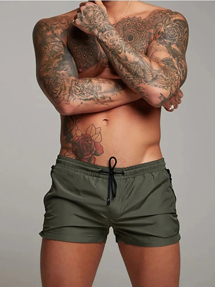 Costume da bagno da uomo con tasche con cerniera Fodera in rete Pantaloncini da spiaggia estivi Costume da bagno da bagno ad asciugatura rapida Costume da bagno