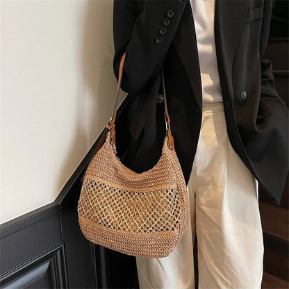 Borsa a Spalla da Donna con Tracolla Regolabile, Borsa da Viaggio in Paglia Intrecciata, Borsa a Mano alla Moda, Borsa Estiva Quotidiana da Donna