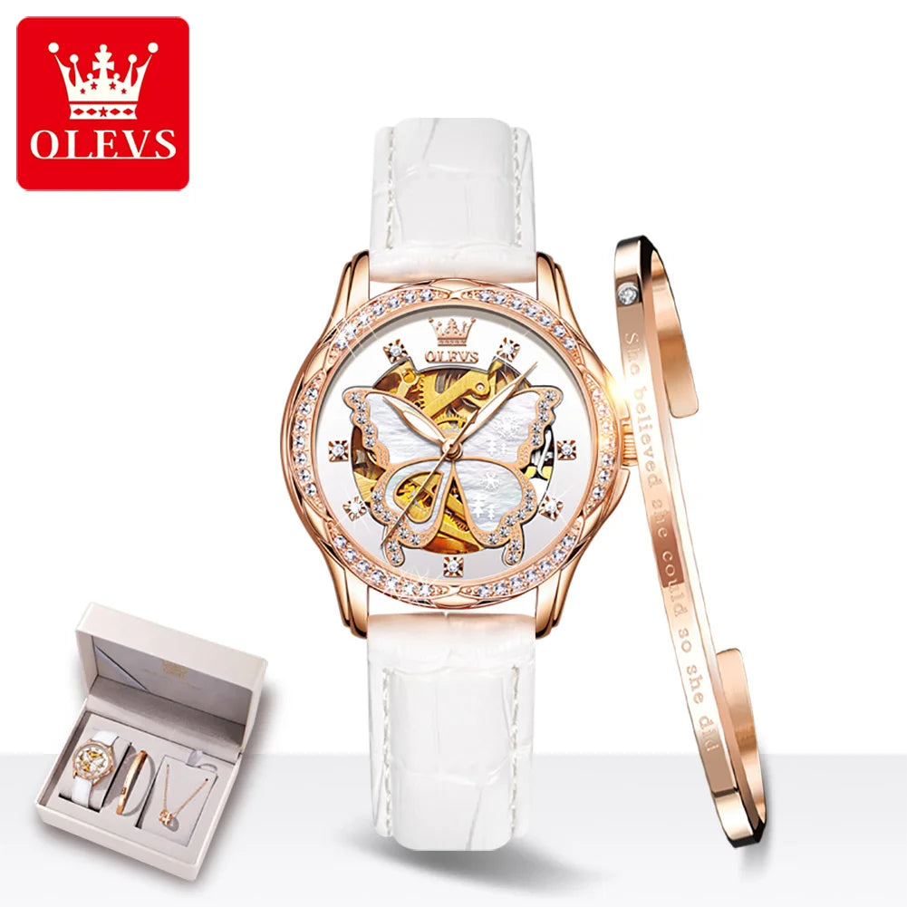 OLEVS 6622 Orologio da donna con quadrante a farfalla Orologio meccanico impermeabile di lusso per donna Orologio da polso automatico con cinturino in ceramica cava