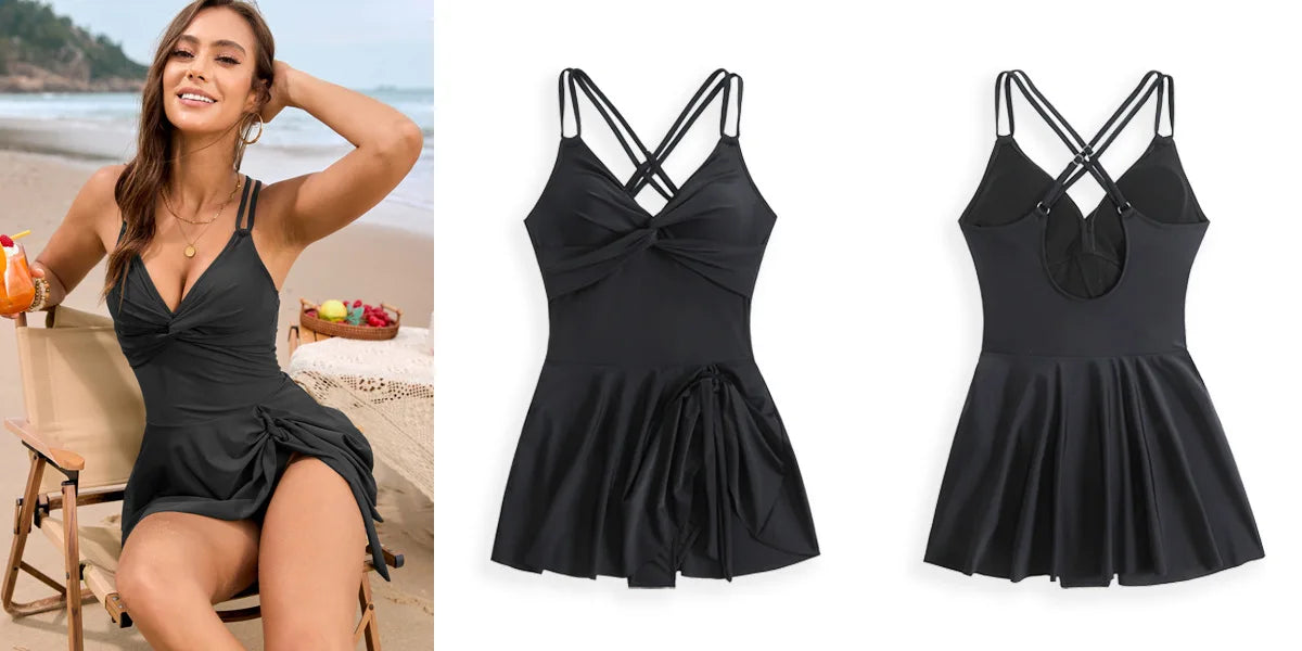 New digital printed twist pack cross skirt one-piece swimsuit conservative beach vacation one-piece swimsuit for women