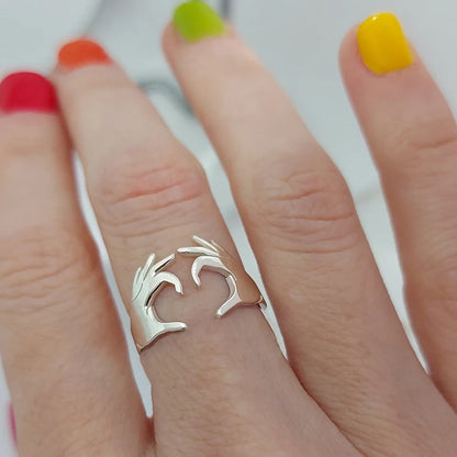 Huitan Double Hand Heart Love Coppia Anelli Anelli di apertura regolabili alla moda per donne/uomini Hug Hands Design Gioielli alla moda