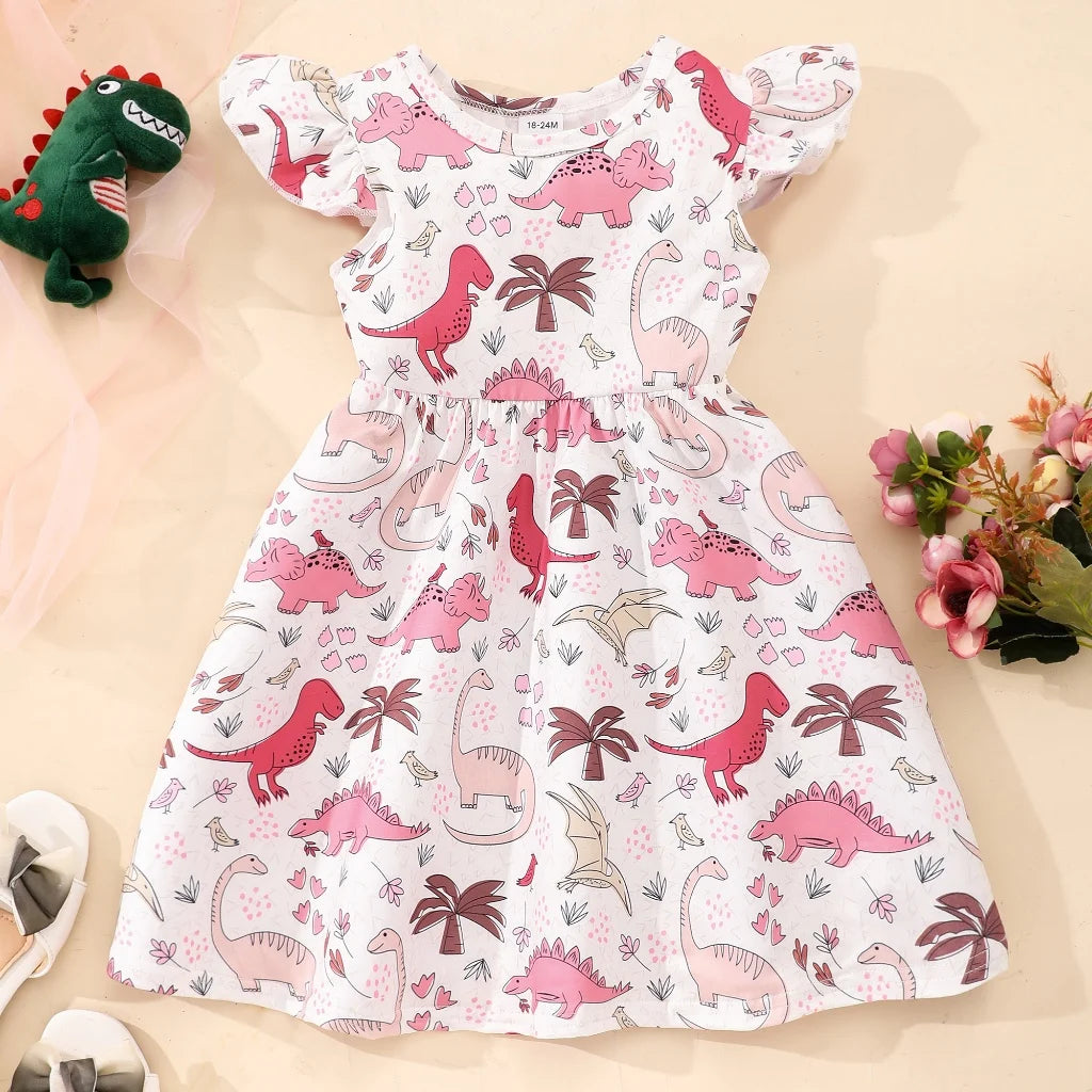 2024 Bambini Vestono Vestiti Della Ragazza Festa di Compleanno Dinosauro Estate Manica Corta Unicorno Neonate Abiti da Principessa 2 3 5 6 7 8 Anni