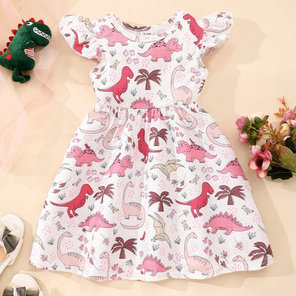 2024 Bambini Vestono Vestiti Della Ragazza Festa di Compleanno Dinosauro Estate Manica Corta Unicorno Neonate Abiti da Principessa 2 3 5 6 7 8 Anni