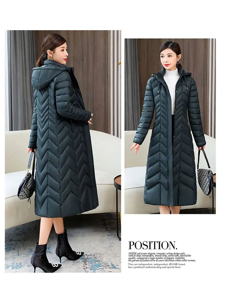 2026 NUOVA Giacca Invernale Imbottita con Cappuccio 5XL Parka Calda da Donna Cappotto Lungo in Cotone Imbottito alla Moda Cappotto Femminile Slim Elegante