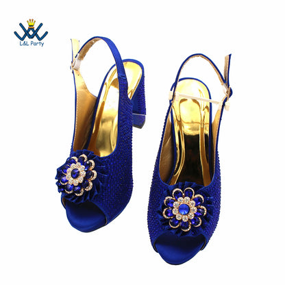 New Design Peep Toe African Spring Autumn Lady Shoes and Bag Set in Gold Color Women Sandal in Wedding