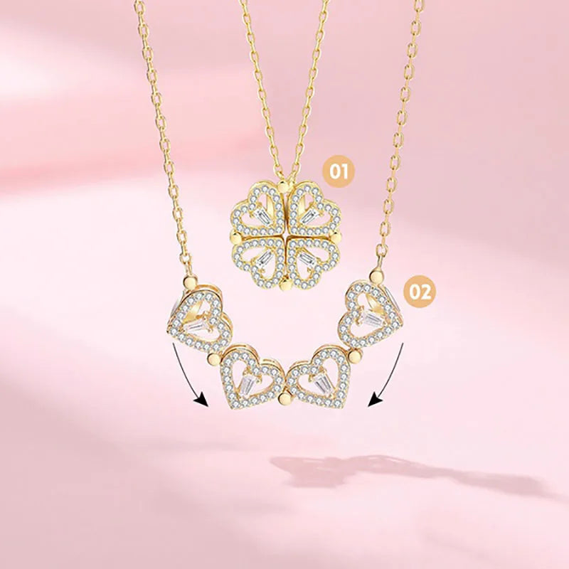 1pc a forma di cuore quadrifoglio ciondolo collana gioielli zircone donne amore catena clavicola regali apribile girocollo gioielli