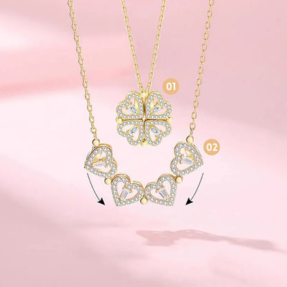 1pc a forma di cuore quadrifoglio ciondolo collana gioielli zircone donne amore catena clavicola regali apribile girocollo gioielli