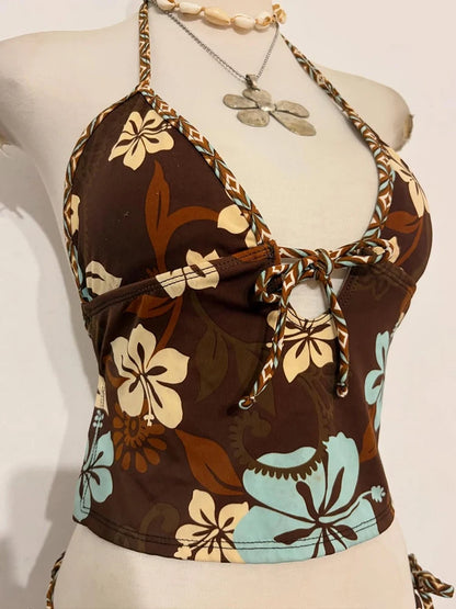 Maillot de bain deux pièces sexy pour femme au motif floral rétro, style décontracté pour la plage, nouvelle collection printemps-été 2026