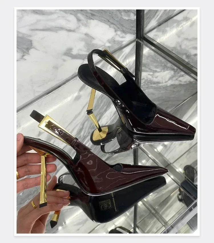 New Autumn 2024 Square Toe Slim Heel Retro Toe Women's Shoes with Patent Leather High-heeled Sandals