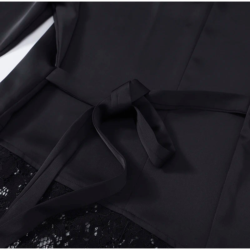 Top Casual con Inserti in Pizzo e Lacci, Pullover da Donna Slim con Cintura in Vita e Collo Tondo, Nuova Collezione Primavera 2026