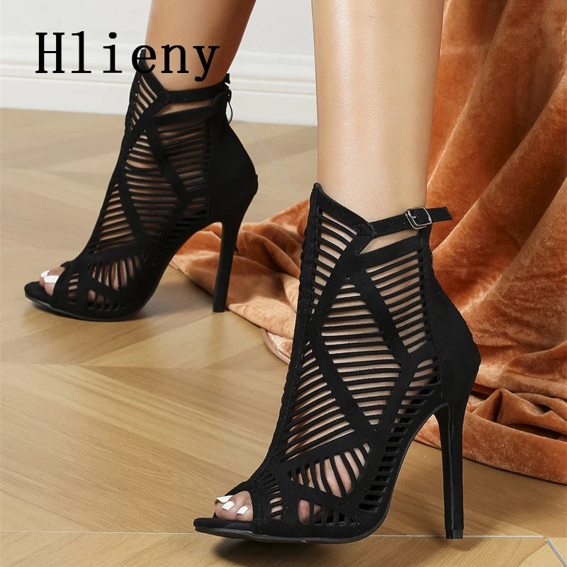 Hlieny 2026 New Sexy Fashion Boots Sandals Very Light Comfort High Quality Thin Heels Open Toe Dancing Zipper Shoes Woman