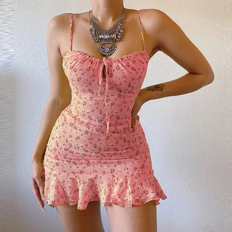 Gonna comoda estiva da donna, sexy, casual, per la casa, con piccola canotta floreale