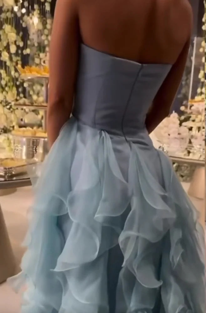 RFYR Abito da ballo blu cielo Abiti da festa da sera senza spalline Abito da spiaggia Lunghezza pavimento Vestido a strati Abiti da festa formali personalizzati