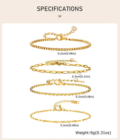 Bracciale in Acciaio Inossidabile Placcato Oro, Non Ossida, Impilabile per Donne, Sottile Catena a Spina di Pesce, Gioiello Impermeabile, Regalo