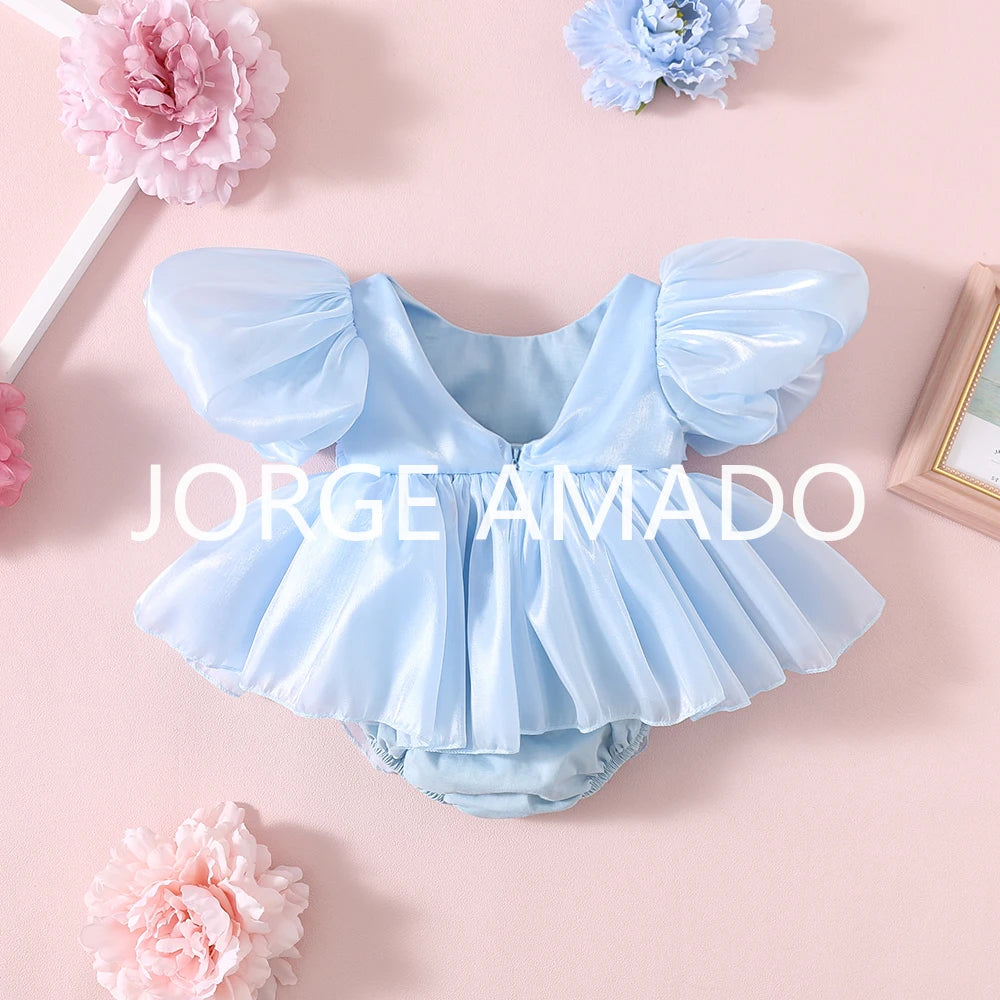 Completi Estivi Coordinati per Gemelle, Body a Maniche Corte con Grande Fiocco, Abiti Principessa con Schiena Scoperta, Abbigliamento per Bambine H0404