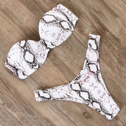 Bandeau Bikini Swimwear Women Swimsuit Sexy Thong Ruffle Bikini Set Push Up Bathing Suit Female Brazilian Leopard Swimsuit 2026